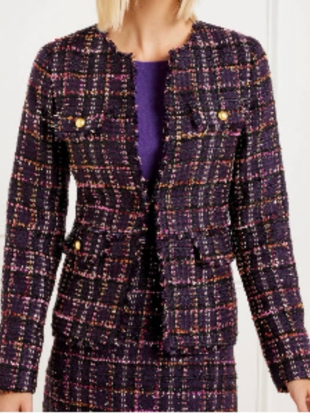 Talbots MIDNIGHT SPARKLE TWEED JACKET Purple Size 10 new with tag metallic long